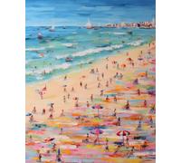Cuadro Lienzo 50 x 60 cm: Acuarela de gente en la playa de San Sebastián España (209768265)