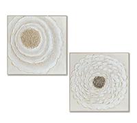 Cuadro Lienzo Abstracto con Marco de Madera Natural en Natural, Blanco y Dorado 102x102x4.5 cm