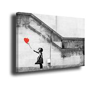 Cuadro Lienzo Canvas Banksy Girl niña con Globo Rojo Graffiti - Lienzo con Bastidor 3cm - Alta resolución (60_x_40_cm)
