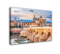 Cuadro lienzo canvas Cordoba Andalucia Puente Romano Catedral y Mezquita atardecer España- Varias medidas - Lienzo de tela bastidor de madera de 3 cm - Impresion en alta resolucion (80, 53)