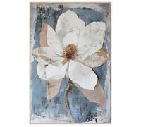 Cuadro lienzo con marco de madera de una flor en blanco y azul 80x120x3,5cm