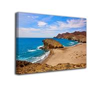 Cuadro lienzo Playa de Monsul cala en Almeria Andalucia España Mediterraneo Cabo de Gata - Varias medidas - Lienzo de tela bastidor de madera de 3 cm - Impresion en alta resolucion (120, 80)