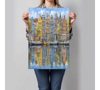 Cuadro Lienzo Reflexiones Sobre Los Canales De Ámsterdam, Vistas Del Lago De La Ciudad Holandesa Sobre Lienzo Moderno Cuadros Pared Salón Comedor Dormitorio Arte Contemporáneo Impresión 70×100 cm