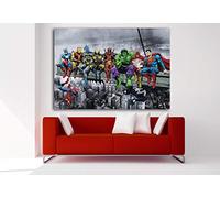 Cuadro Lienzo Superhéroes Marvel Avengers Desayuno Manhattan - Lienzo de Tela Bastidor de Madera de 3 cm - Fabricado en España - Impresión en Alta resolución - Varias Medidas (100, 69)