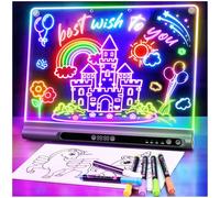 Cuadro luminoso LED recargable 41 cm, 9 modos luminosos con temporizador y soporte, pizarra acrílica neón borrable en seco, regalo Niño/Ado, 6 rotuladores y libro de modelos