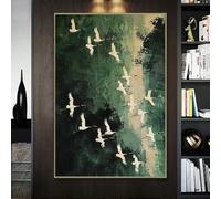 Cuadro minimalista con impresión de Camvas: Grulla de corona roja volando sobre un lago, arte de pared con pájaro blanco tranquilo, decoración de habitación zen (35 x 50 cm)