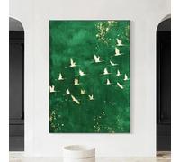 Cuadro minimalista de grulla de corona roja volando sobre un lago, arte mural, impresión de naturaleza, pintura sobre lienzo de pájaro blanco, decoración de habitación zen (70x100CM/sin marco)