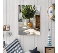 Cuadro minimalista de un árbol en un patio de verano. Póster de arte mural con un sencillo paisaje botánico. Impresiones en lienzo para decoración del hogar (30x45cm/sin marco).