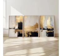 Cuadro minimalista nórdico abstracto retro, mezcla beige, negro y dorado, póster creativo en lienzo para sala de estar (50 x 100 cm/20 x 39 pulgadas/marco interior)