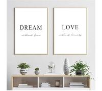 Cuadro minimalista para decoración de habitación, póster motivacional de amor y sueños, con citas sencillas en blanco y negro, lienzo impreso (35 x 50 cm, 2 unidades)