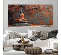 Cuadro minimalista sobre lienzo con la imagen de un Buda sereno bajo un árbol de caqui para decoración del hogar (60 x 120 cm).