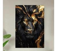Cuadro moderno abstracto con estampado de león negro y dorado sobre lienzo, ideal para dormitorio o sala de estar (60x90cm/marco interior).