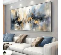 Cuadro moderno abstracto de grafiti en gris y amarillo para sala de estar, dormitorio, hogar, arte de pared, póster decorativo, 60 x 145 cm (24 x 57 pulgadas) con marco.