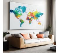 Cuadro Moderno Abstracto en Lienzo 120l x 80an cm Mapa del Mundo Bloques de Color Geométrico, Decoración de Pared con Bastidor de Madera Listo Minimalista para Colgar para Salón y Dormitorio