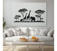 Cuadro Moderno Abstracto en Lienzo 140l x 70an cm Africano Pradera Animal Jirafa Árboles, Decoración de Pared con Bastidor de Madera Listo Amarillo Brillante para Colgar para Salón y Dormitorio