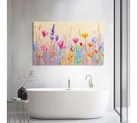 Cuadro Moderno Abstracto en Lienzo Beige Campestre Naturaleza Paisaje Flores 140l x 70an cm, Decoración de Pared con Bastidor de Madera Listo Rústico Botánico para Colgar para Salón y Dormitorio