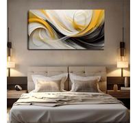 Cuadro moderno abstracto horizontal amarillo y negro de gran tamaño, ideal para la decoración de la sala de estar (80x160cm (31x63in)).
