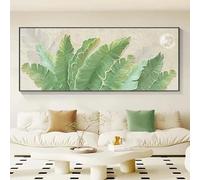 Cuadro moderno de hojas verdes sobre lienzo, póster de hojas abstractas impresas, imagen artística de pared, decoración nórdica para sala de estar y hogar (50x140 cm/marco interior)
