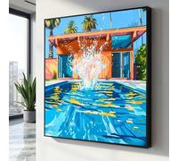 Cuadro moderno en lienzo con salpicaduras de piscina, arte mural de David Hockney, pósteres e impresiones de palmeras tropicales de mediados de siglo para decoración del hogar (30 x 30 cm/sin marco)