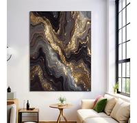 Cuadro Moderno En Lienzo Mármol Lujoso, Remolino Abstracto De Lámina Dorada Negro Para Dormitorio, Impresión Sobre Lienzo Arte De Pared De Sin Marco 40X50Cm, Decoración Pared Para Salón Baño