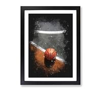 Cuadro moderno enmarcado para pared, diseño de cancha de baloncesto, listo para colgar, para sala de estar, dormitorio, decoración de oficina en casa, negro, tamaño A4 (34 x 25 cm)