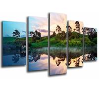 Cuadro Moderno Fotografico Paisaje Natural, Casa Junto a Lago, Bosque Reflejo Agua, 165 x 63 cm, Ref. 27100