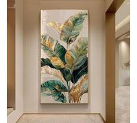 Cuadro moderno impreso en lienzo con diseño de hoja de plátano y detalles en lámina dorada (50 x 100 cm).