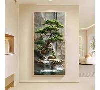 Cuadro moderno impreso en lienzo con una cascada de bonsáis para la decoración del hogar. Salas de estar y dormitorios, este elegante M(55X110cm)