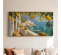 Cuadro moderno italiano con paisaje de limoneros, láminas de la costa mediterránea para decoración de sala de estar y oficina (40 x 80 cm/sin marco).