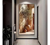 Cuadro moderno mediterráneo con diseño de olivo, panel neutro, láminas sobre lienzo con ramas de olivo para la decoración del hogar en la sala de estar (80 x 160 cm).