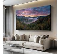 Cuadro Moderno sobre Lienzo Morado Naranja, Paisaje natural amanecer cordillera Impresión de Arte Elegante para Decoración de Pared en Sala de Estar, Dormitorio u Oficina, Sin Marco, 60l x 40an cm