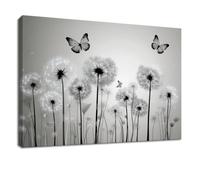 Cuadro moderno sobre lienzo para pared, 70 x 50 cm, diseño de planta gris, diente de león, mariposa, cuadro decorativo para dormitorio, sala de estar, pasillo o entrada
