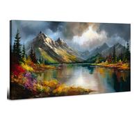 Cuadro Montañas Paisaje Montañoso, Arte en Lienzo Naturaleza Bosque y Lago, Impresión en Lienzo Moderna Ambiente Relajante para Sala de Estar Dormitorio Oficina Hogar Contemporáneo 50.8 x 101.6 cm