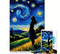 Cuadro Mujer contemplando la Noche Estrellada - Rompecabezas de 1000 Piezas - Juego Mental Divertido - Piezas de Ajuste preciso - Actividad Relajante para Grupos en Interiores (38x26cm)