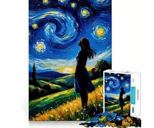 Cuadro Mujer contemplando la Noche Estrellada - Rompecabezas de 1000 Piezas - Juego Mental Divertido - Piezas de Ajuste preciso - Actividad Relajante para Grupos en Interiores (38x26cm)