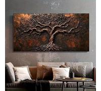 Cuadro mural "Árbol de la Vida", vertical, marrón y cobre, sobre lienzo, decoración sencilla para sala de estar (60 x 120 cm).