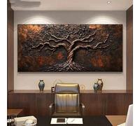 Cuadro mural del Árbol de la Vida en lienzo marrón y cobre, decoración sencilla para sala de estar (50 x 100 cm)