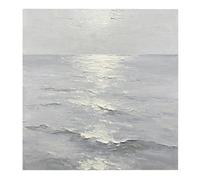 Cuadro Mural Wabi-Sabi Pintado A Mano En Tonos Grises Apagados con Efecto Océano. Pintura Al Óleo con Textura Densa Y Efecto Empaste, Reflejo Del Sol En El Mar. Decoración De Pared para El Hogar