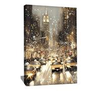 Cuadro New York Taxi - Impresión sobre lienzo dorado - Decoración de pared de Nueva York - Arte urbano - Póster vintage Manhattan - Cuadro Empire State Building (80 x 60 cm)