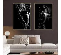 Cuadro nórdico de lienzo con cuerpo de pareja desnuda, blanco y negro, para mujer y hombre, póster de arte de pared, impresión para decoración del hogar, 40 x 50 cm, 2 unidades, sin marco
