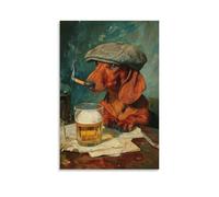 Cuadro Para Pared, Mascota Impresión De Arte, Perro Salchicha Con Gorra Y Puro, Estilo Artístico Retro, Ideal Para Decoración De Bares O Hogares, Lienzo De Alta Gama, Regalo 16x24inch(40x60cm)
