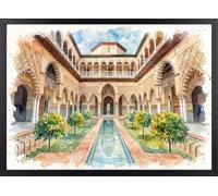Cuadro Patio del Real Alcázar de Sevilla - Poster acuarela con Marco