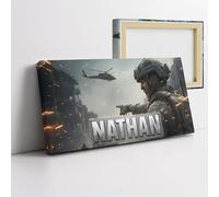 Cuadro personalizado nombre soldado militar ejército guerra deco habitación adolescente gamer acción FPS regalo personalizado cumpleaños Navidad lienzo pared camuflaje combate helicóptero