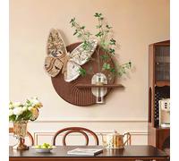 Cuadro Piedra Arenisca Con Elementos Mariposa Plantas Verdes,Decoración Pared 3D Mural,Cuadros Decorativos Abstractos,Arte Pared Minimalista Beige Para Salón Entrada,C,60x60cm