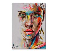 Cuadro Pintado A Mano Con Textura Gruesa, Pintura De Arte De Cuchillo De Cara Sobre Lienzo Blanco Moderno Abstracto Arte Pop Negro Mujer Lienzo Impresión Decoración De Pared, Sin Marco,60x80cm