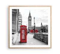 Cuadro Póster 60x60 cm Marco Roble Arquitectura Blanco y Negro - 4326 - P2N | Cobertizo Teléfono Londres Cuadros de Pared Decoración Cuadro Decorativo Salón Dormitorio Lámina Cuadros de Pared ARTTOR