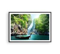 Cuadro Poster de Pared 100x70cm Marco Barco acantilados naturaleza rocas Art