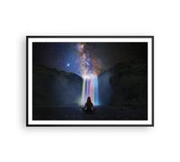 Cuadro Poster de Pared 100x70cm Marco Cascada Las Estrellas Meditación Art