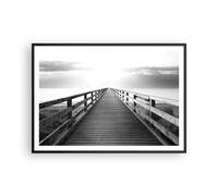 Cuadro Poster de Pared 100x70cm Marco Muelle Perspectiva Blanco Y Negro Art