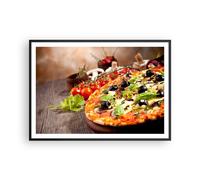 Cuadro Poster de Pared 100x70cm Marco Pizza comida Italia la tradición Art